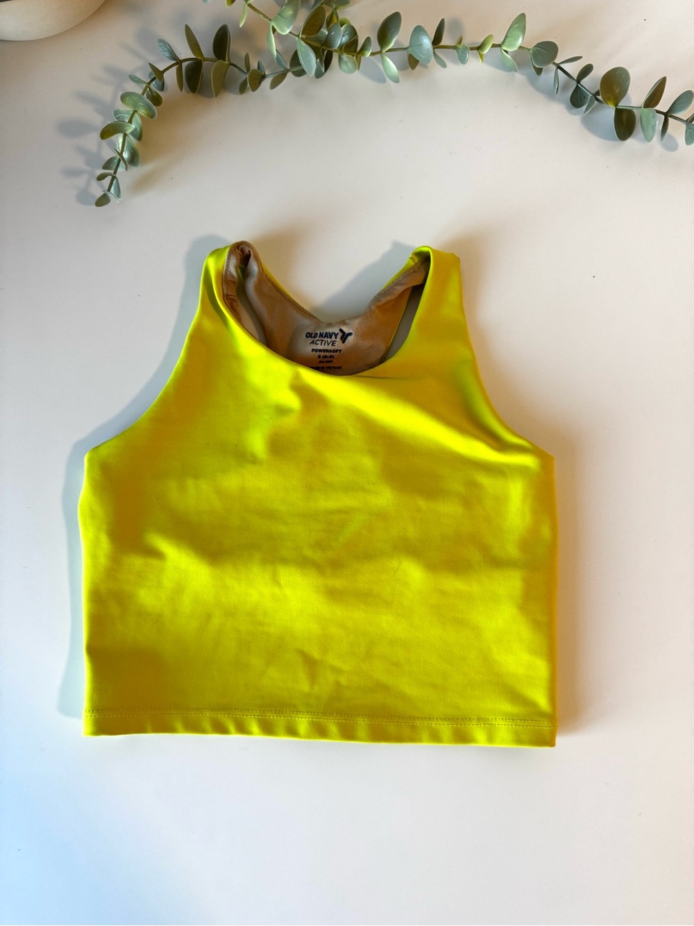 Old Navy Active PowerSoft Neon Yellow Crop Tank Top Girls Size S 6-7